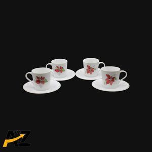 Vintage Block Spal Poinsettia Pattern China Demitasse Cup Saucer Set - Set of 4